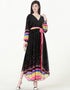 V-Neck Chiffon Muslim Dress with Colorful Polka Dots and Lantern Sleeves